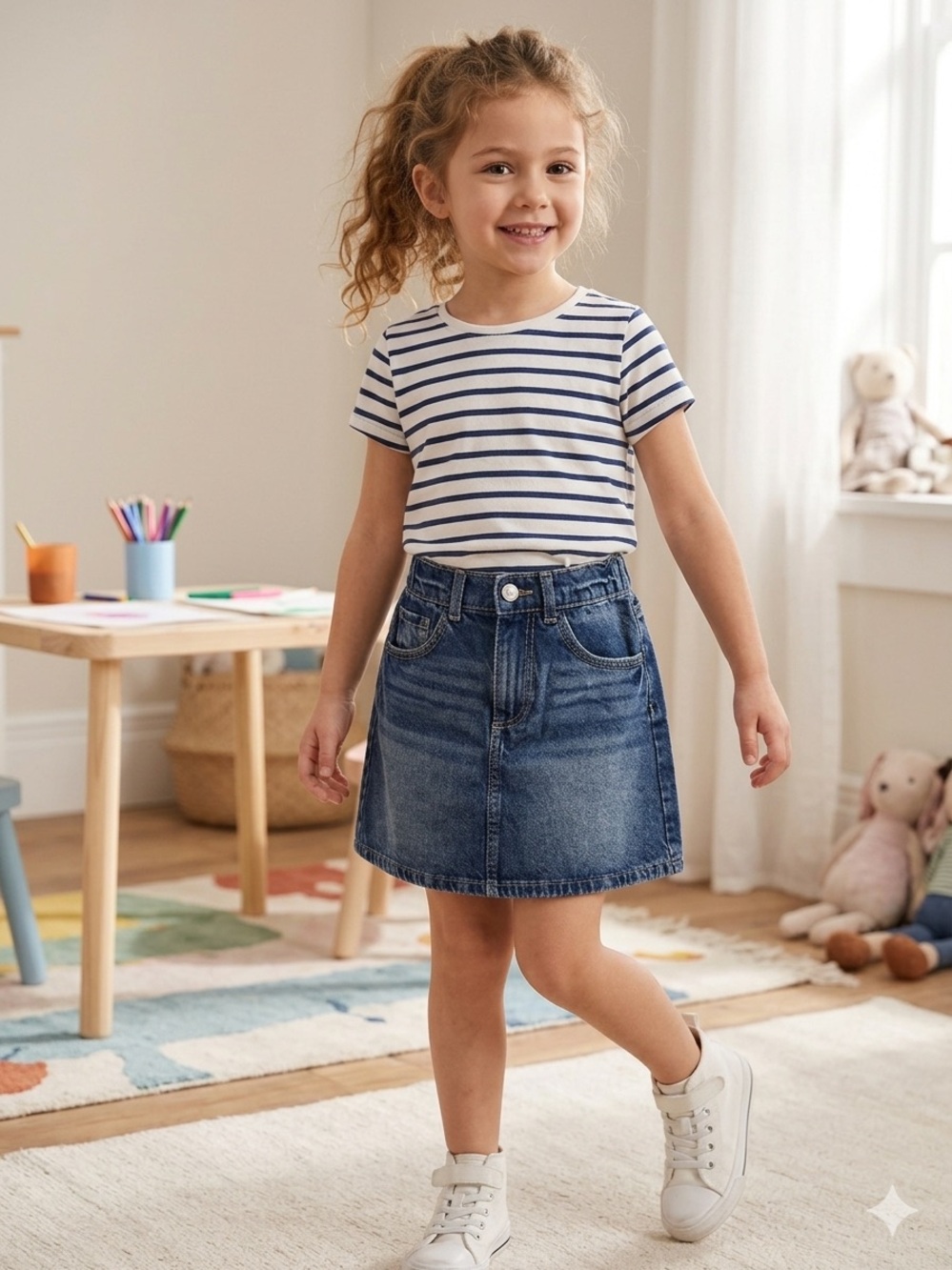 H&M White and Navy Striped Short Sleeve Tee